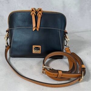 Dooney & Bourke Black with Tan Trim Leather Cameron Crossbody bag